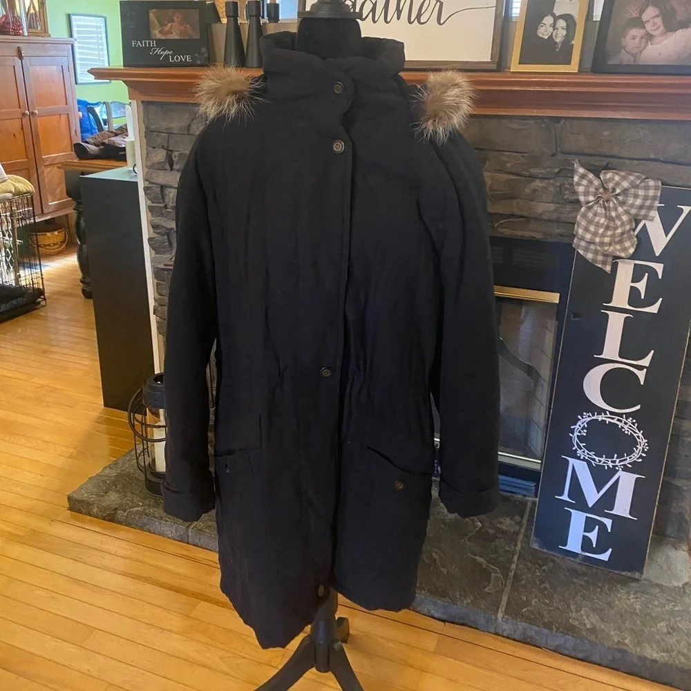 VTG American Bazaar Women's Black Parka Coat with Faux Fur Hood